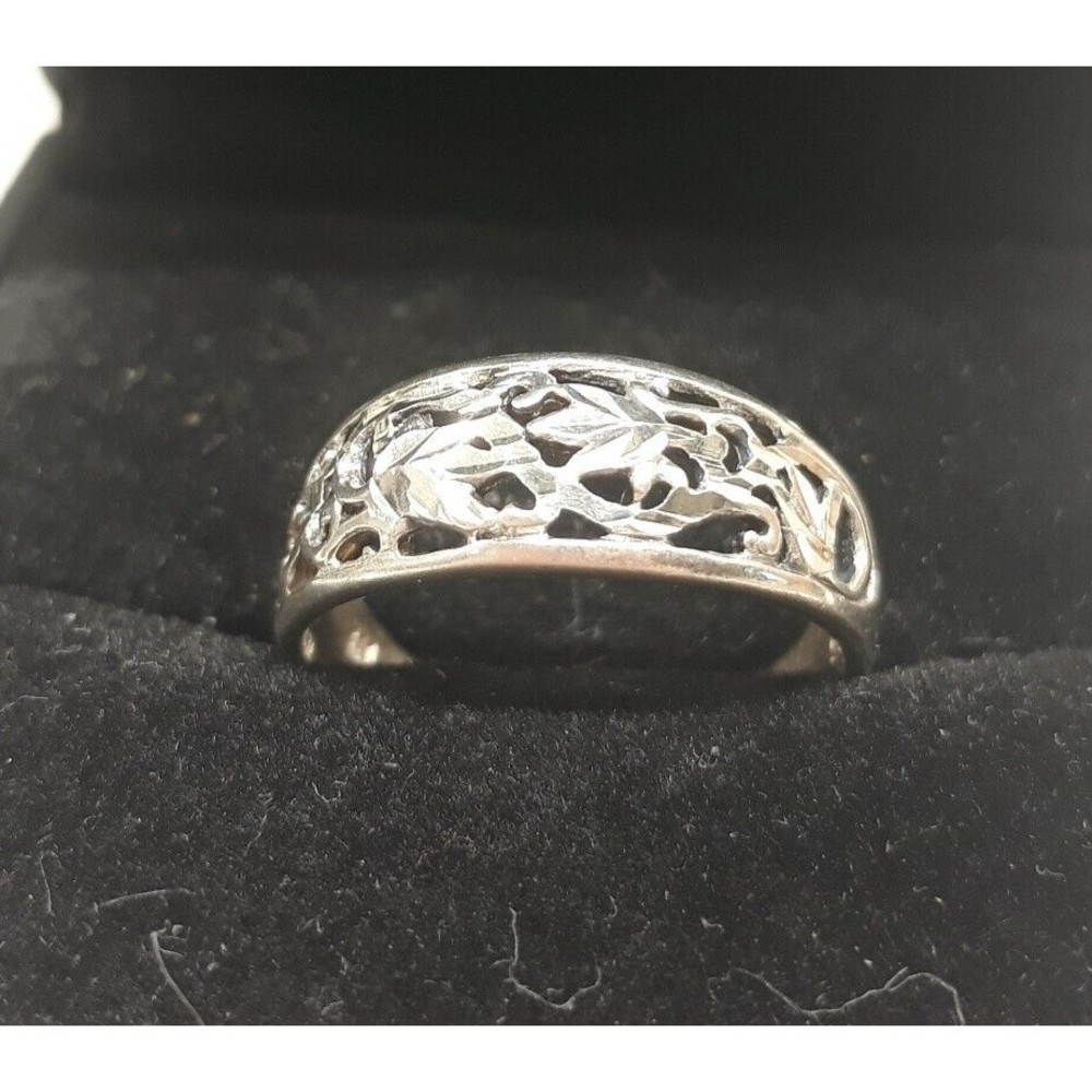 Diamond Cut Leaf Ring Sterling Silver NF 925  4mm Wide Band Size 8 - 2.7g